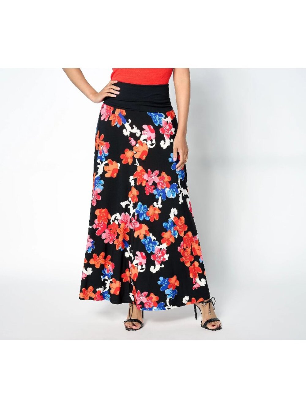 Attitudes by Renee Skirt Large Regular Printed Como Jersey Foldover Waist NEW